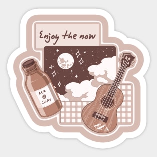 Enjoy the now with hot coffee, songs, and starry night Sticker